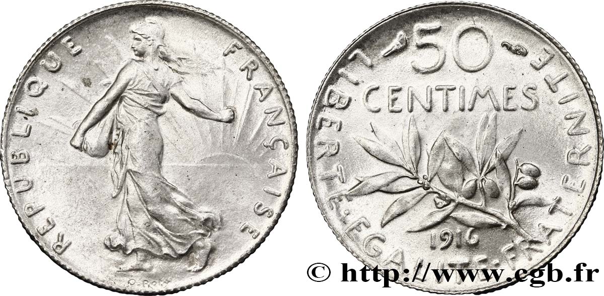 50 centimes Semeuse 1916  F.190/23 EBC62 