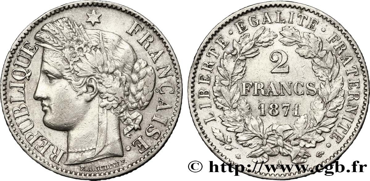 2 francs Cérès, avec légende 1871 Paris F.265/4 MBC50 