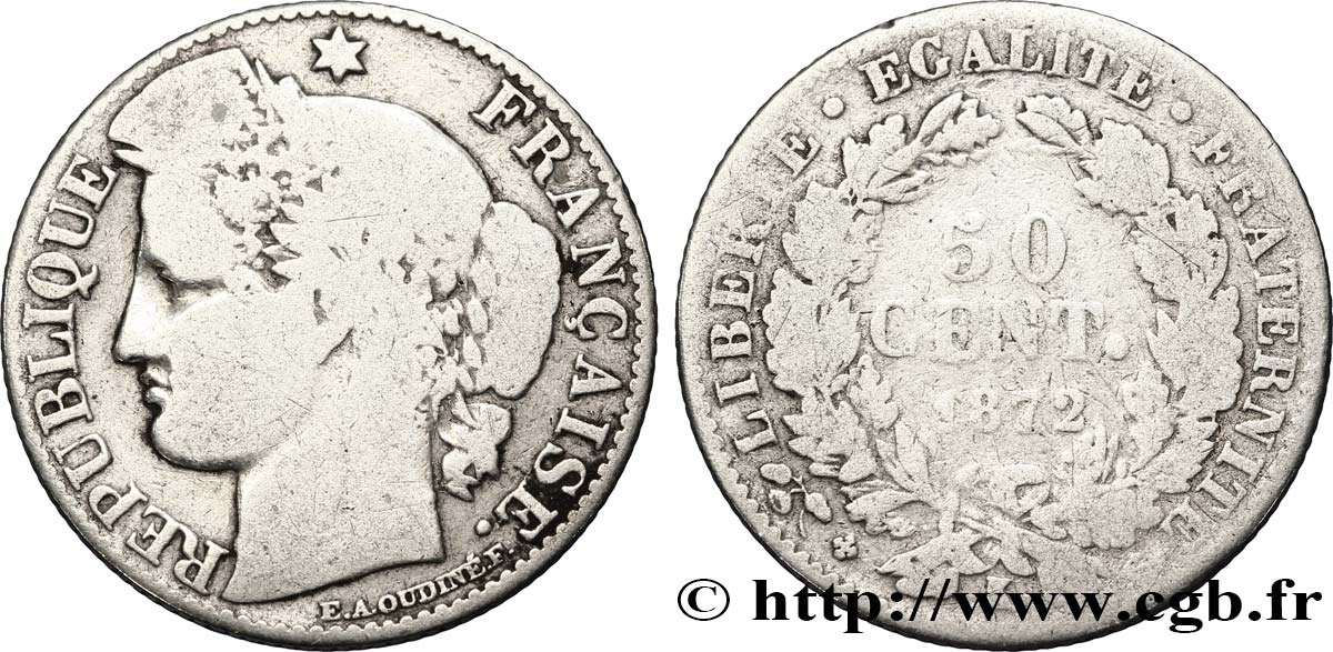 50 centimes Cérès, IIIe République 1872 Bordeaux F.189/4 RC12 
