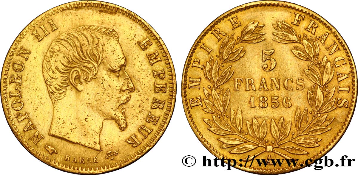 5 francs or Napoléon III, tête nue, grand module 1856 Paris F.501/2 BB 