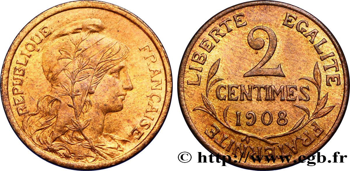 2 centimes Daniel-Dupuis 1908 Paris F.110/11 MS62 