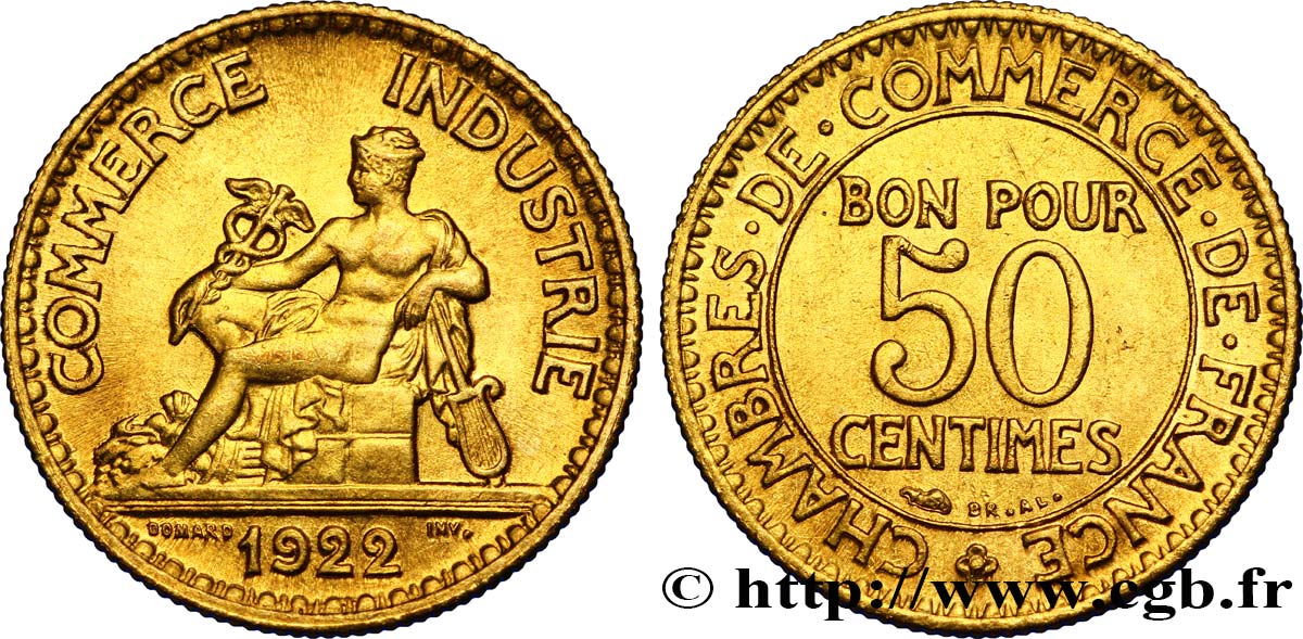 50 centimes Chambres de Commerce 1922 Paris F.191/4 FDC65 