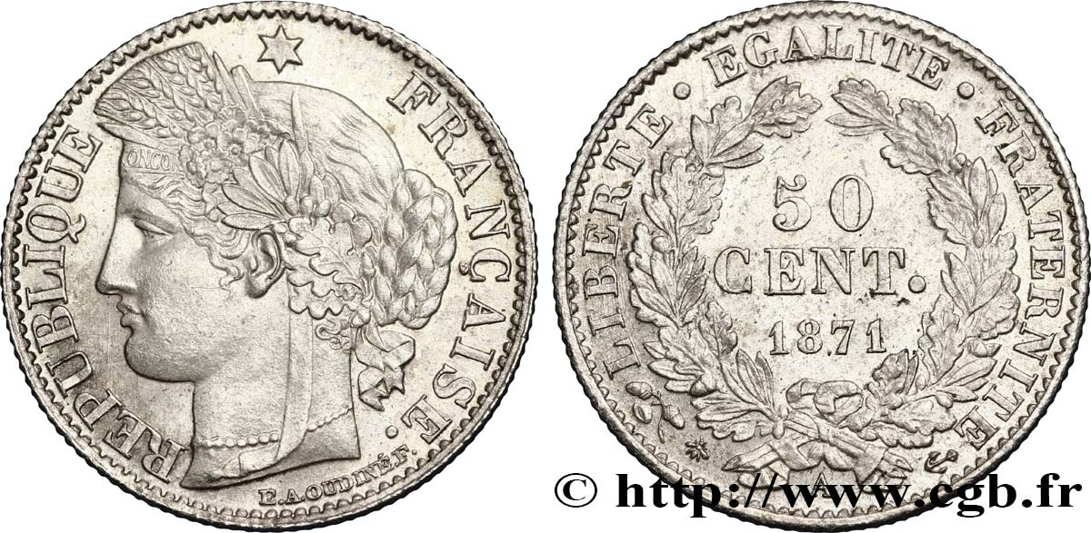 50 centimes Cérès, IIIe République 1871 Paris F.189/1 VZ62 