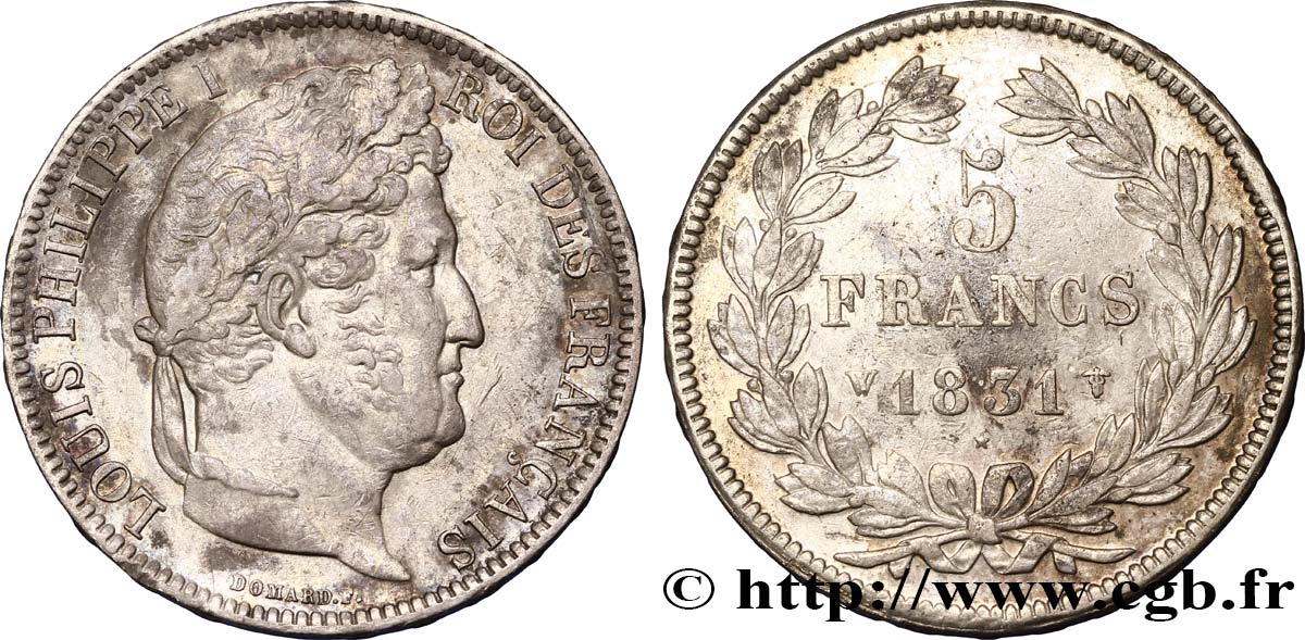 5 francs Ier type Domard, tranche en relief 1831 Lille F.320/13 TTB48 