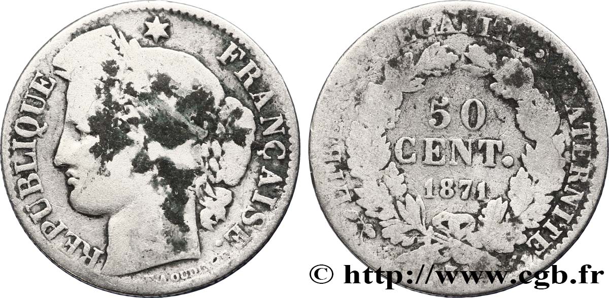 50 centimes Cérès, IIIe République 1871 Bordeaux F.189/2 B10 