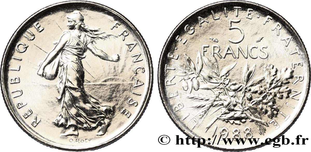 5 francs Semeuse, nickel 1988 Pessac F.341/20 ST67 