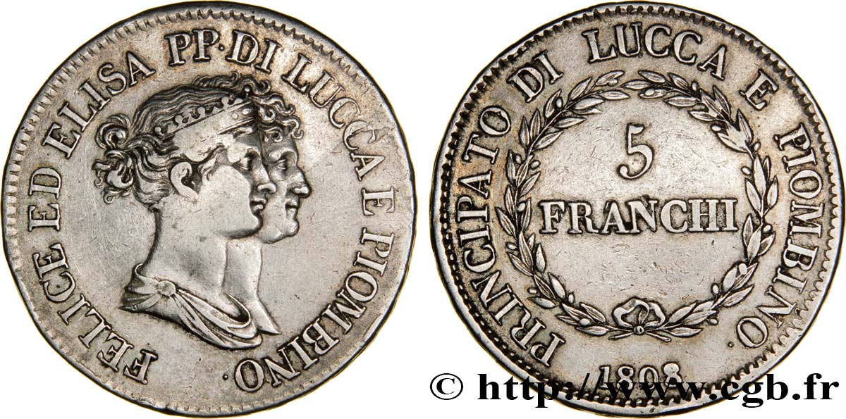 5 franchi, grands bustes 1808 Florence M.439  MB30 