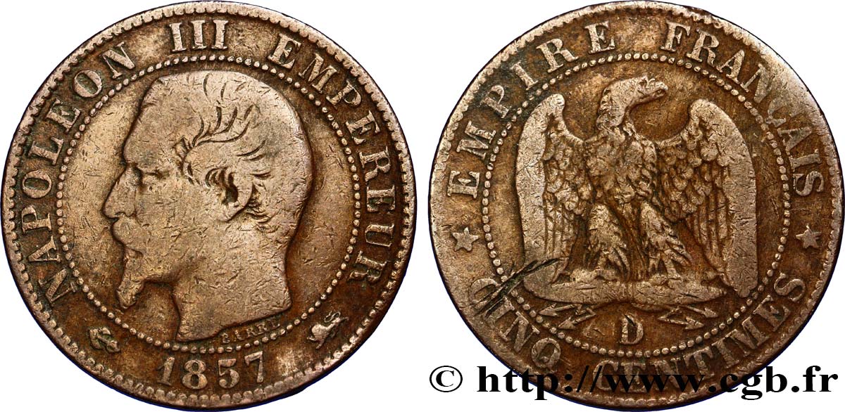 Cinq centimes Napoléon III, tête nue 1857 Lyon F.116/40 F12 