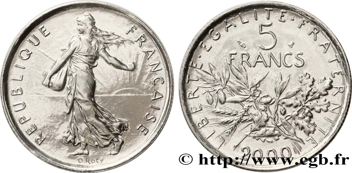 5 francs Semeuse, nickel, BU (Brillant Universel) 2000 Pessac F.341/36 FDC68 