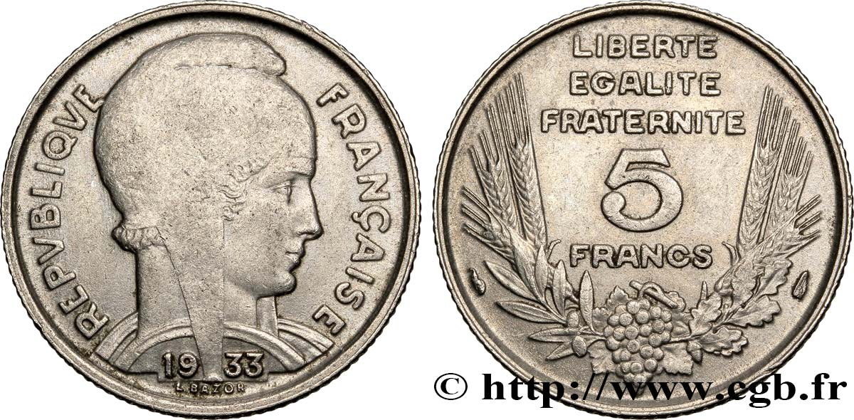 5 francs Bazor 1933  F.335/3 MBC53 