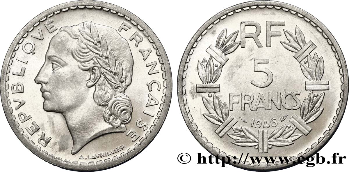 5 francs Lavrillier, aluminium 1946  F.339/6 SC63 