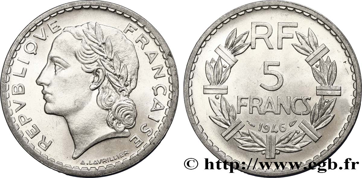 5 francs Lavrillier, aluminium 1946  F.339/6 SPL63 