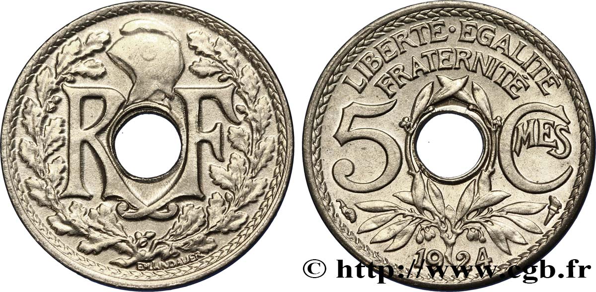 5 centimes Lindauer, petit module 1924  F.122/8 MS64 