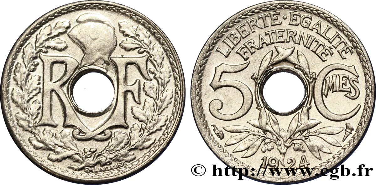 5 centimes Lindauer, petit module 1924  F.122/8 SPL64 