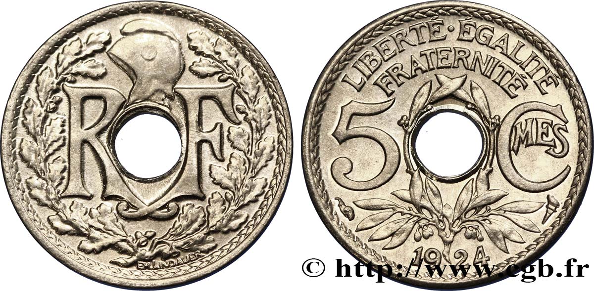 5 centimes Lindauer, petit module 1924  F.122/8 SPL64 