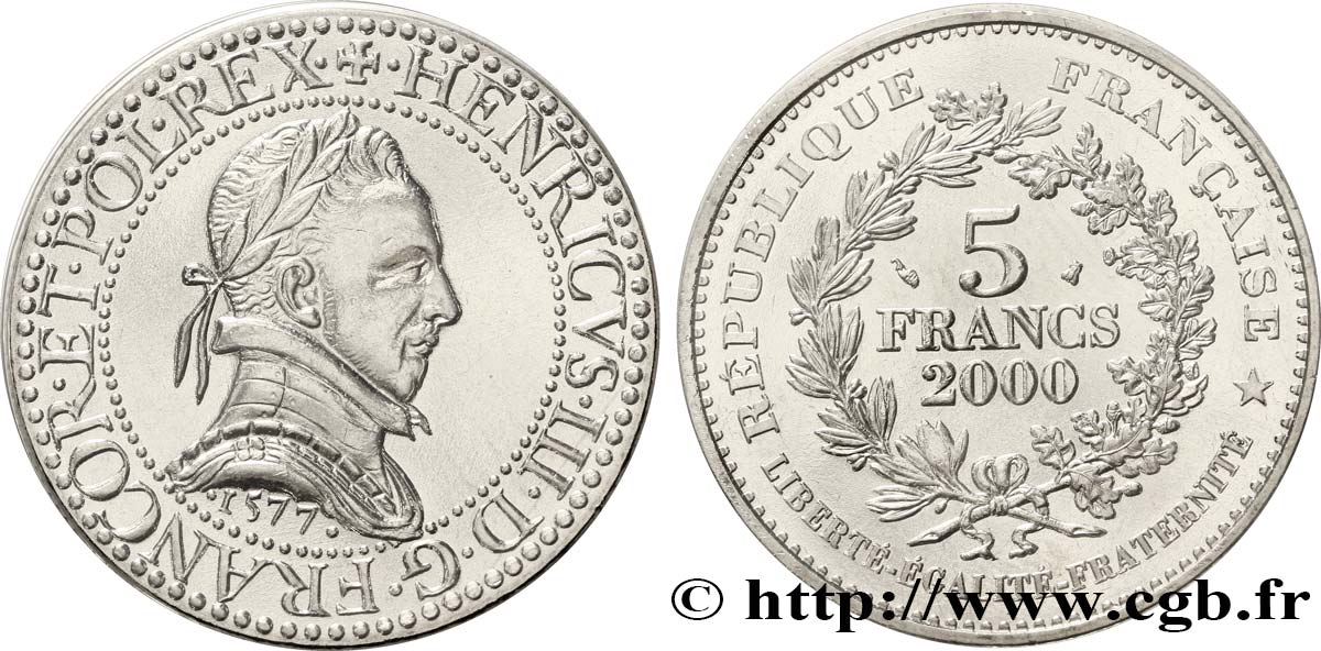 5 francs Franc d’argent de Henri III 2000 Paris F9.351/1 MS68 