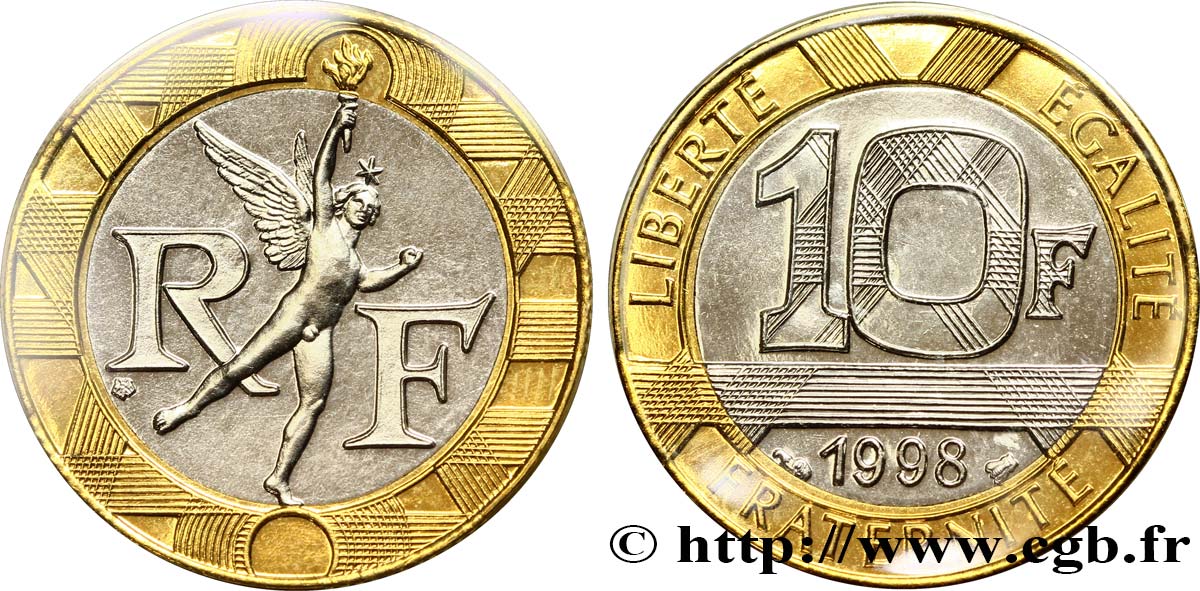 10 francs Génie de la Bastille, BU (Brillant Universel) 1998 Pessac F.375/15 var. MS67 