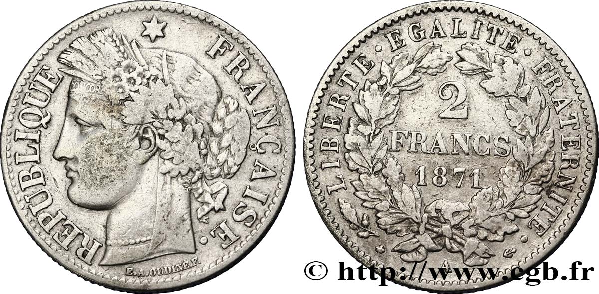 2 francs Cérès, avec légende 1871 Paris F.265/4 TTB45 