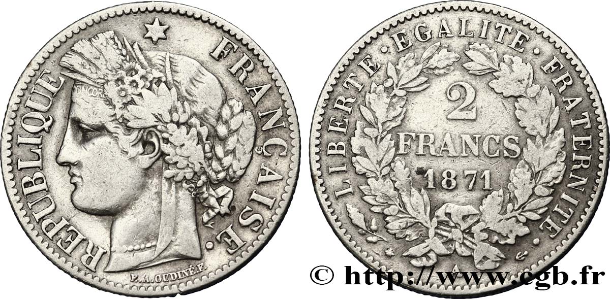 2 francs Cérès, avec légende 1871 Paris F.265/4 XF45 