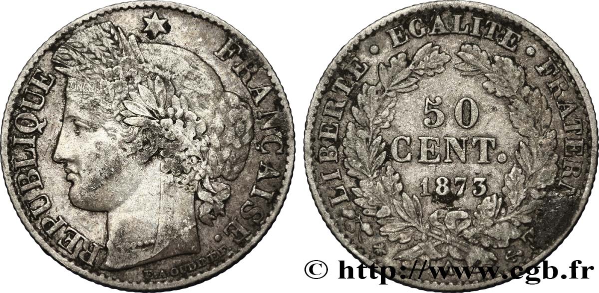 50 centimes Cérès, IIIe République 1873 Paris F.189/5 BC30 