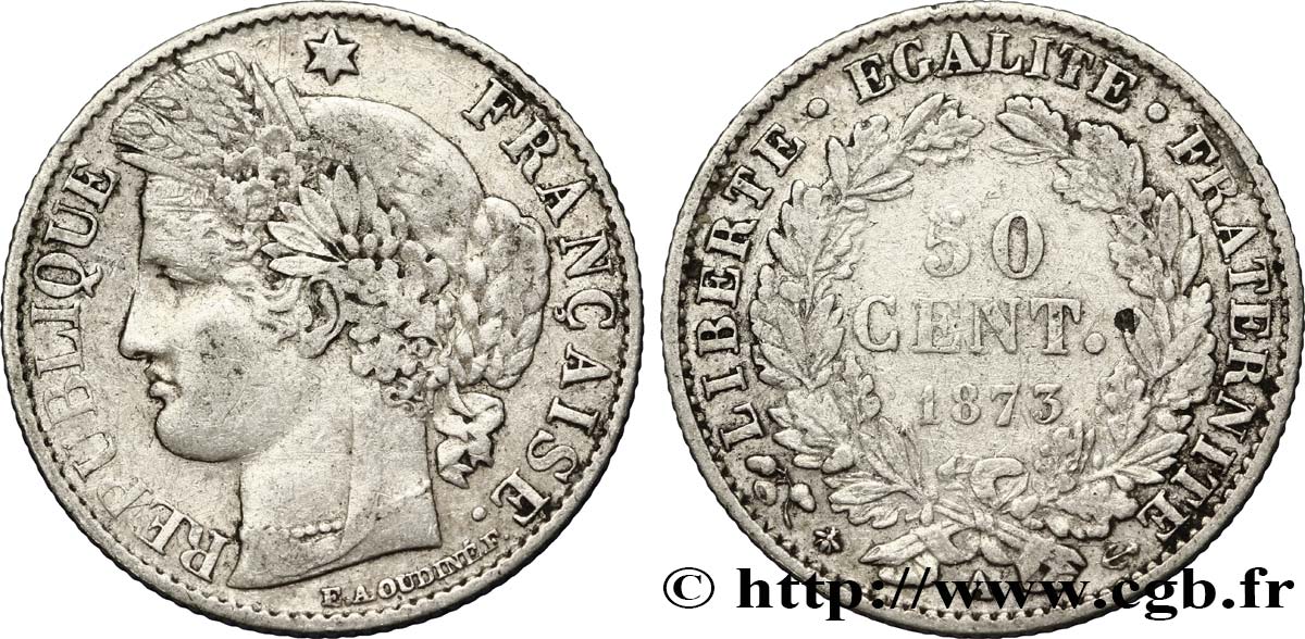 50 centimes Cérès, IIIe République 1873 Paris F.189/5 VF30 