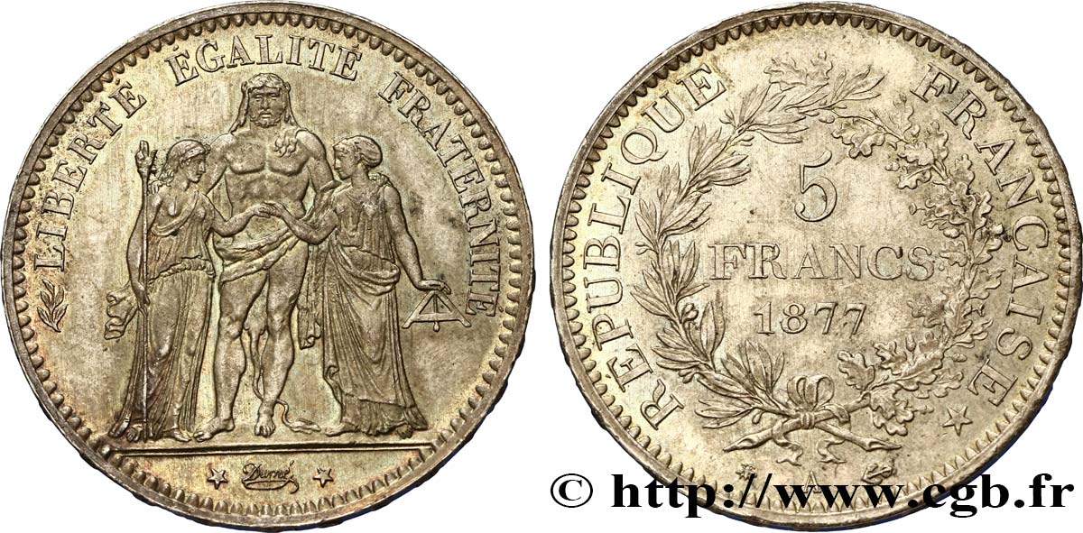 5 francs Hercule 1877 Paris F.334/19 VZ62 