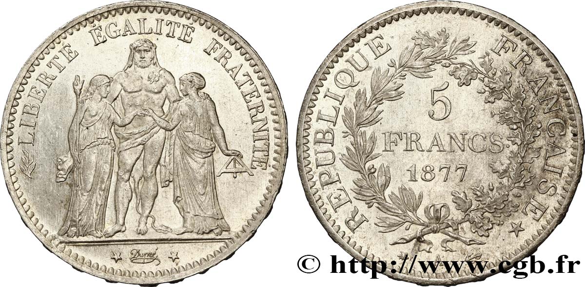 5 francs Hercule 1877 Paris F.334/19 MS62 