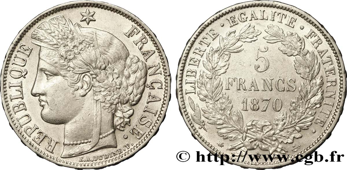 5 francs Cérès, avec légende 1870 Paris F.333/1 XF48 