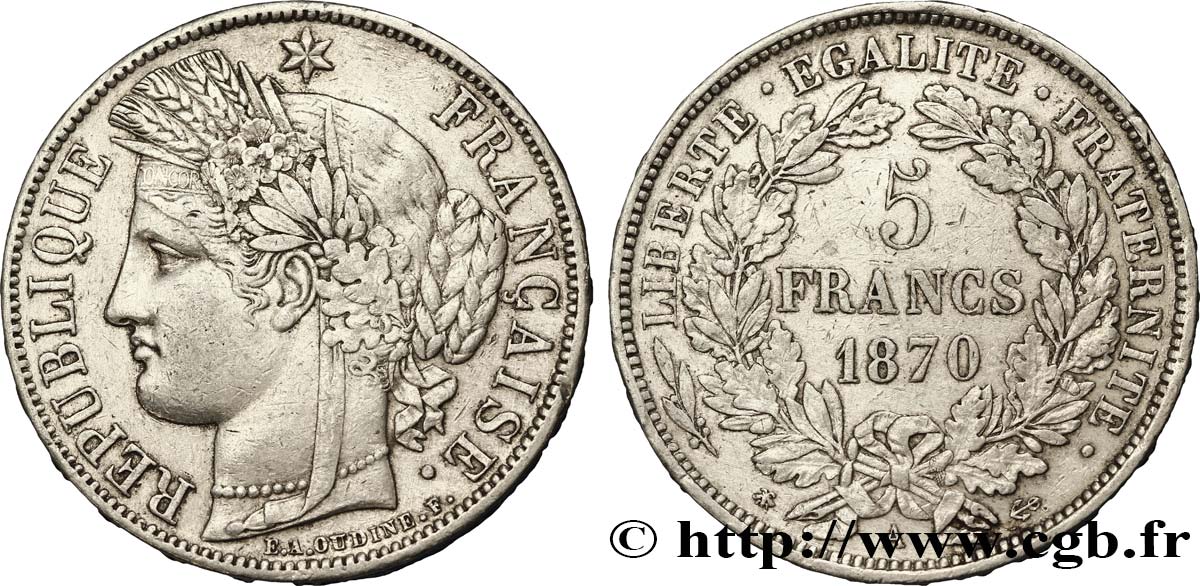 5 francs Cérès, avec légende 1870 Paris F.333/1 TTB48 
