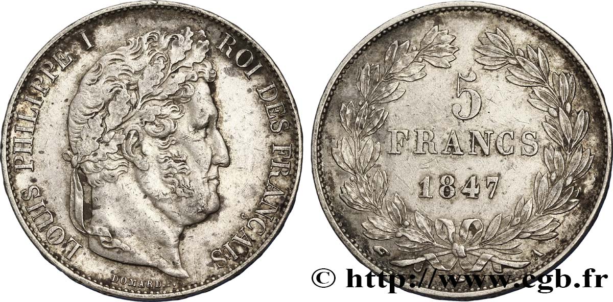 5 francs IIIe type Domard 1847 Paris F.325/14 MBC50 