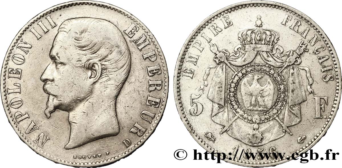 5 francs Napoléon III, tête nue 1856 Lyon F.330/9 TB35 