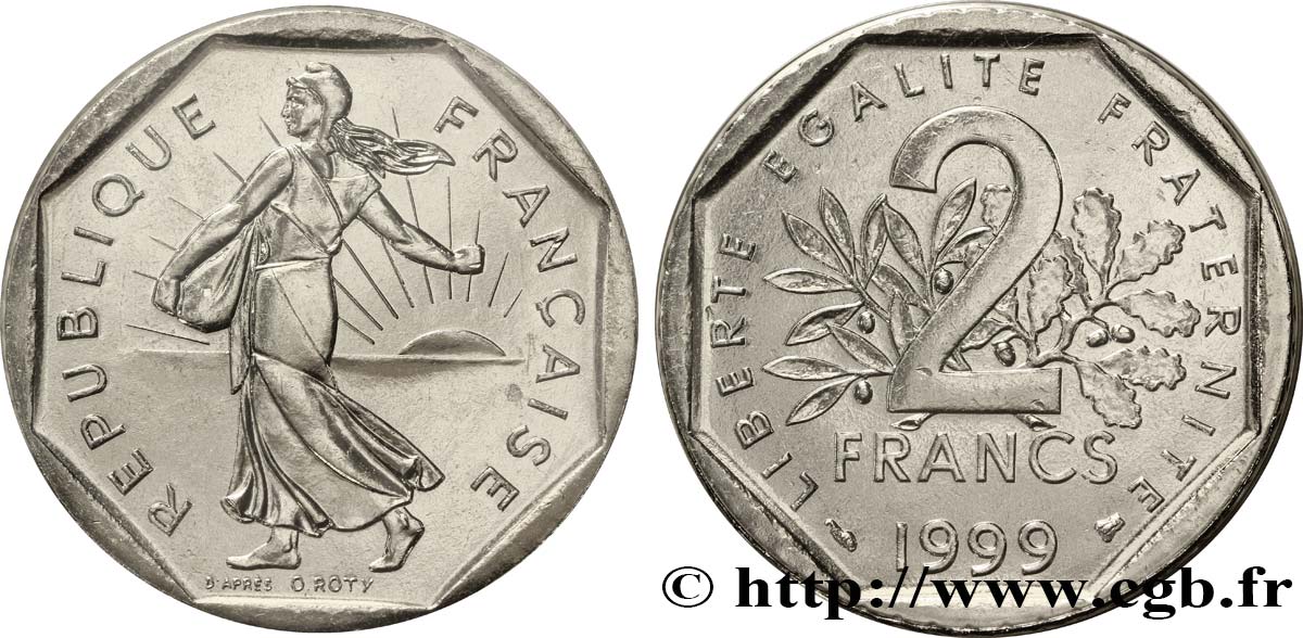 2 francs Semeuse, nickel 1999 Pessac F.272/27 MS70 