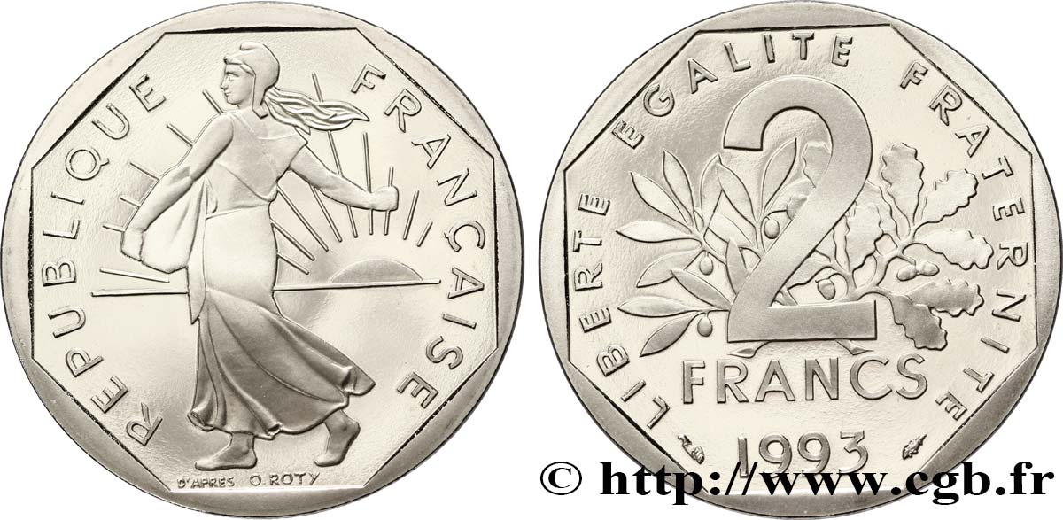 2 francs Semeuse, nickel, BE (Belle Épreuve) 1993 Pessac F.272/19 var. MS67 