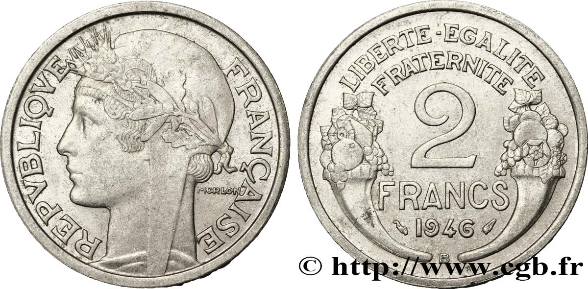 2 francs Morlon, aluminium 1946 Beaumont-Le-Roger F.269/9 AU53 