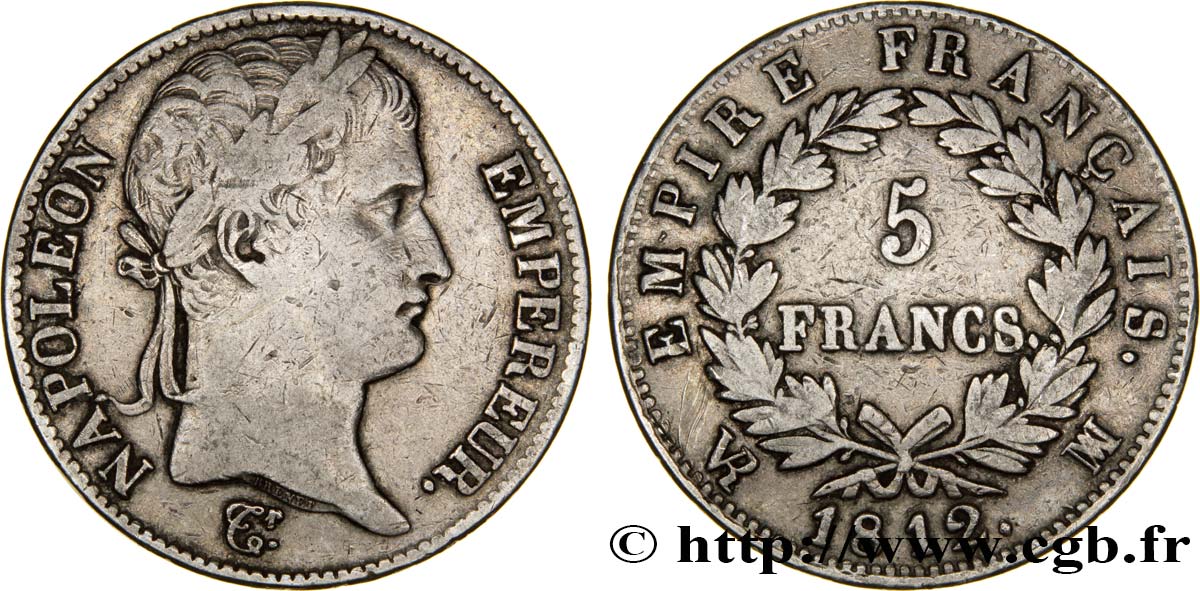 5 francs Napoléon Empereur, Empire français 1812 Marseille F.307/50 TB35 