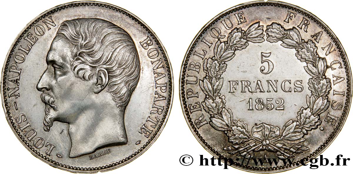 5 francs Louis-Napoléon, 1er type 1852 Paris F.329/1 SUP55