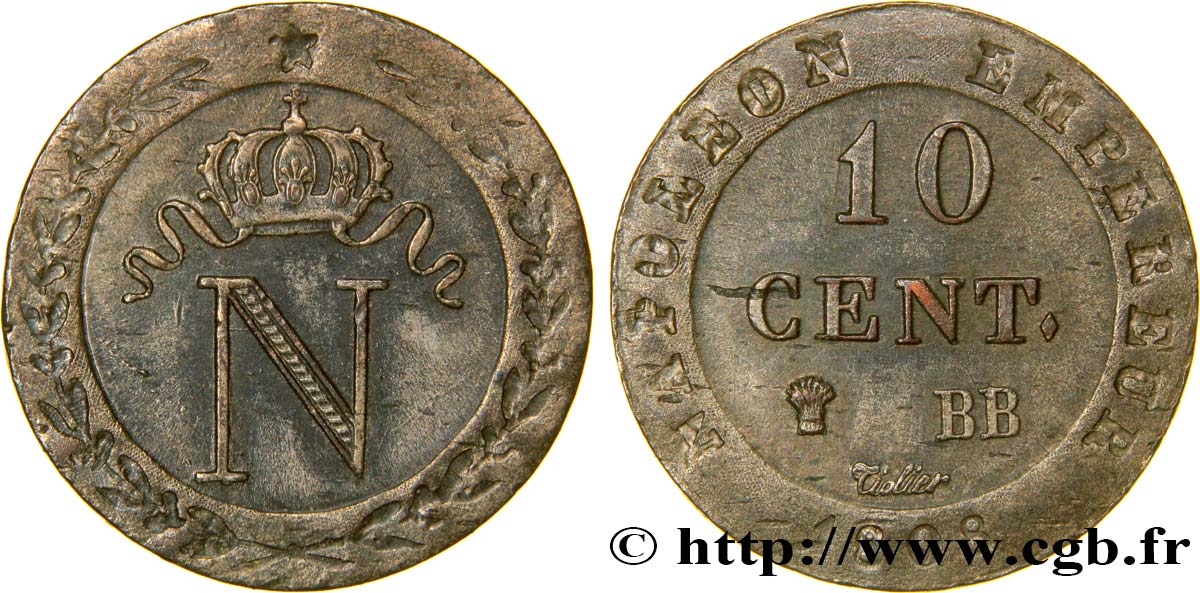 10 cent. à l N couronnée 1808 Strasbourg F.130/4 TTB50 