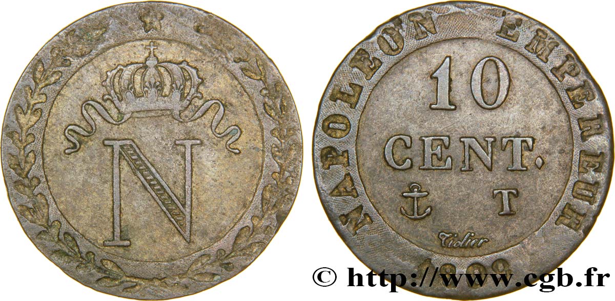 10 cent. à l N couronnée 1809 Nantes F.130/18 AU50 