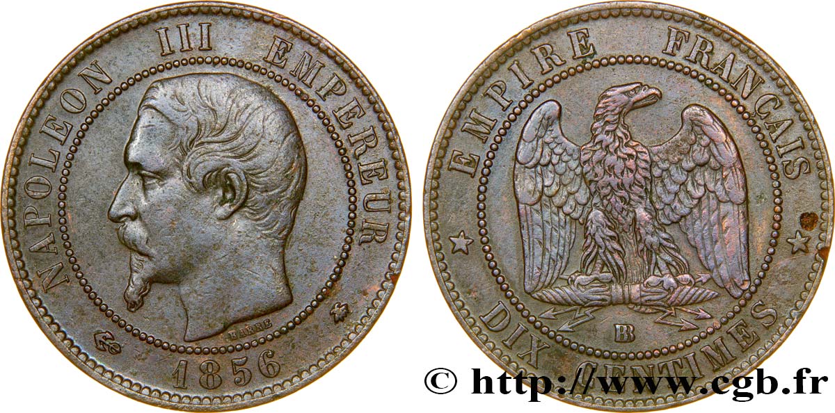 Dix centimes Napoléon III, tête nue 1856 Strasbourg F.133/36 TTB48 