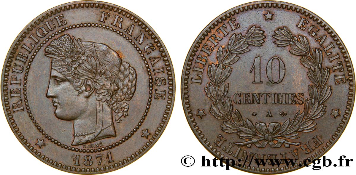 10 centimes Cérès 1871 Paris F.135/5 SUP58 
