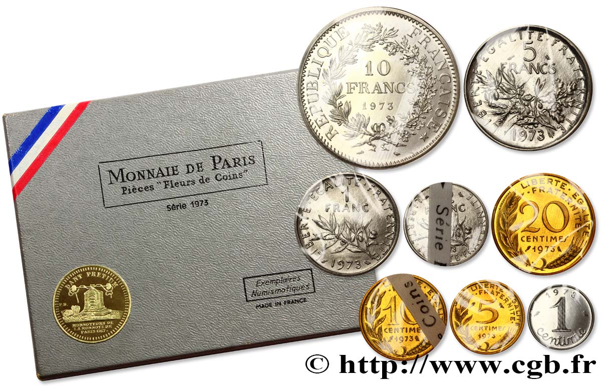 Boîte Fleur de Coins, avec la 1 Centime Rebord 1973 Paris F.5000 15 MS70 