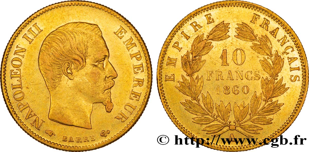 10 francs or Napoléon III, tête nue 1860 Paris F.506/9 XF48 