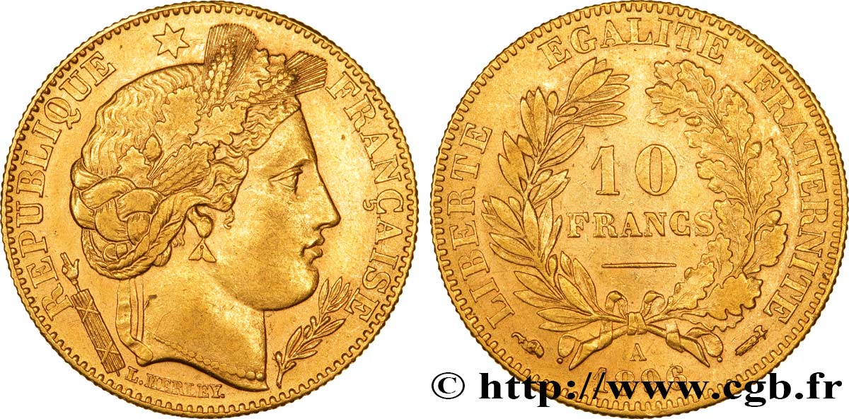 10 francs or Cérès, Troisième République 1896 Paris F.508/4 XF45 