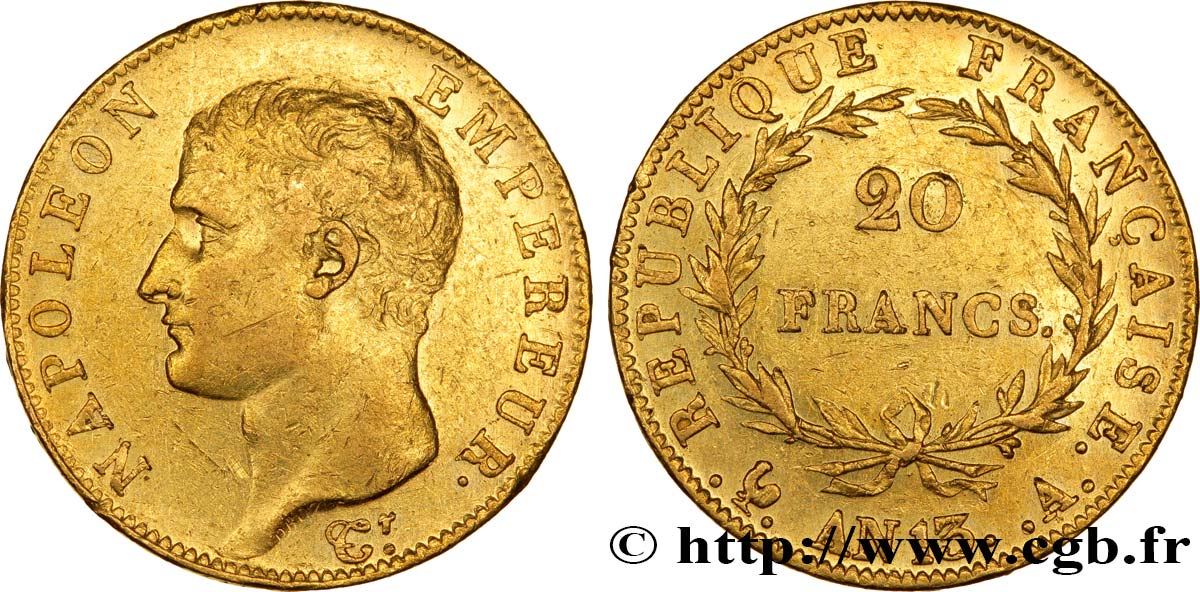 20 francs or Napoléon tête nue, Calendrier révolutionnaire 1805 Paris F.512/1 XF45 