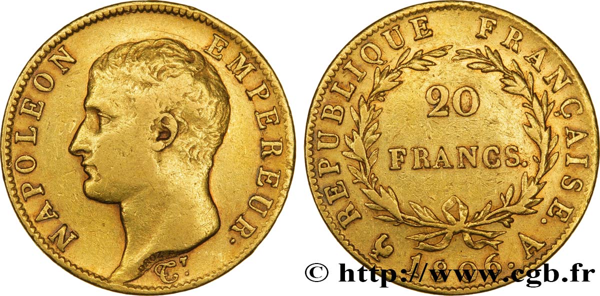 20 francs or Napoléon tête nue, Calendrier grégorien 1806 Paris F.513/1 XF45 