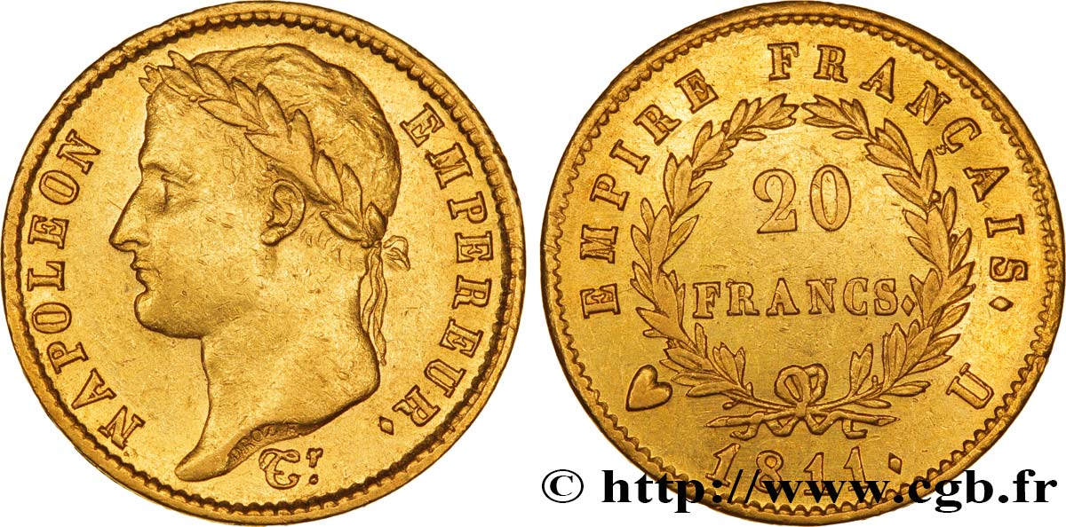 20 francs or Napoléon tête laurée, Empire français 1811 Turin F.516/20 XF45 