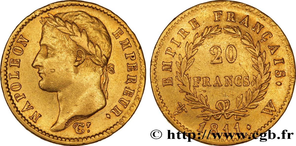 20 francs or Napoléon tête laurée, Empire français 1811 Lille F.516/21 TTB48 