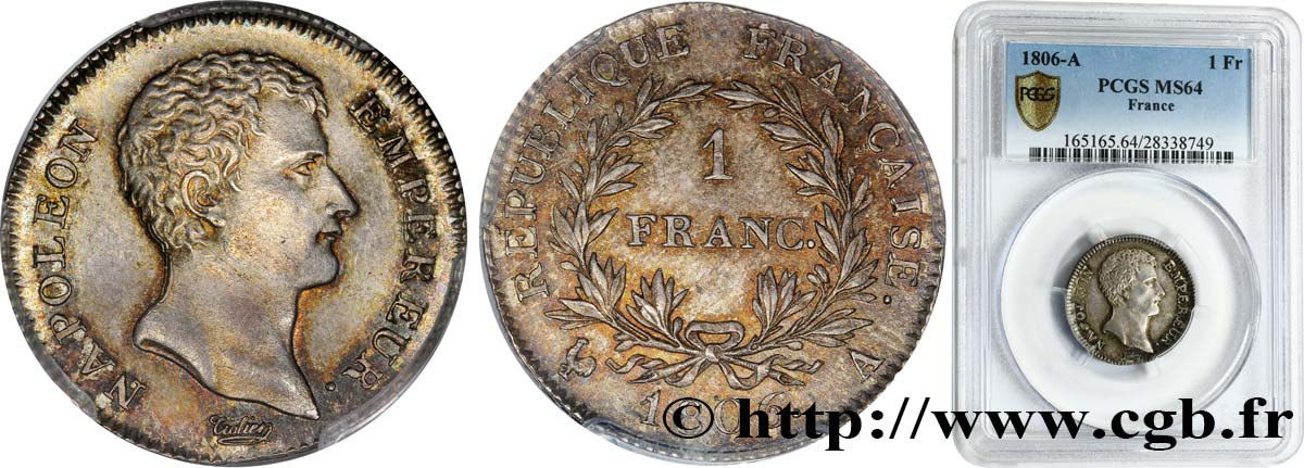 1 franc Napoléon Empereur, Calendrier grégorien 1806 Paris F.202/1 SPL64 PCGS