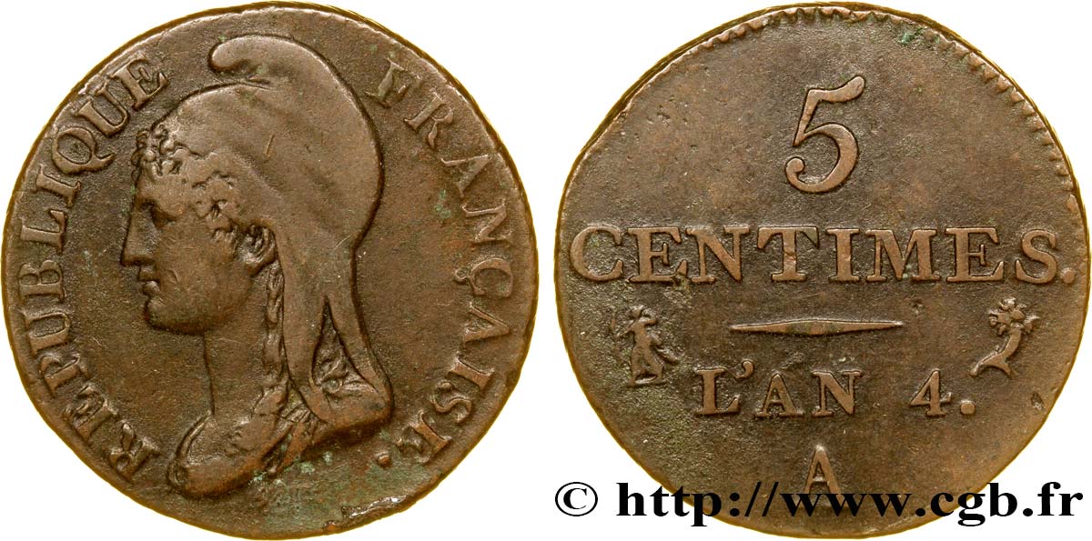 5 centimes Dupré, petit module 1796 Paris F.113/1 MBC40 