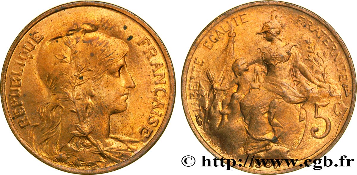 5 centimes Daniel-Dupuis 1907  F.119/17 MS60 